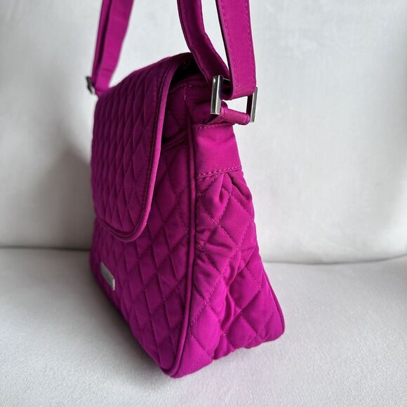 VERA BRADLEY Medium Flap Crossbody Messenger Bag Fuchsia Vivid Pink Quilted Poly - Picture 3 of 9